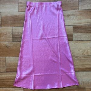 Pink Satin Midi Skirt